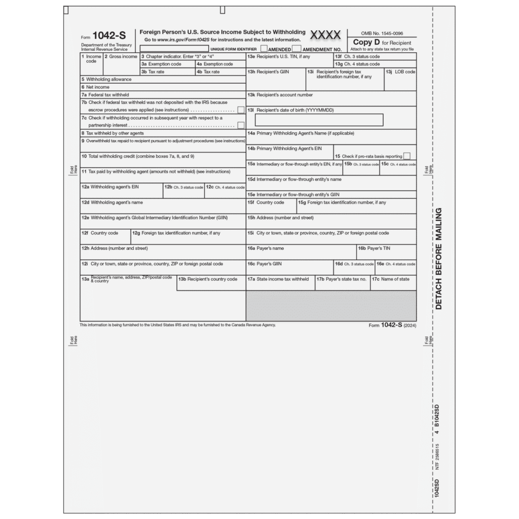 Form 1042-S Foreign Person's U.S. Source Income - Recipient State Copy D 2 Form 1042-S Foreign Person's U.S. Source Income - Recipient State Copy D