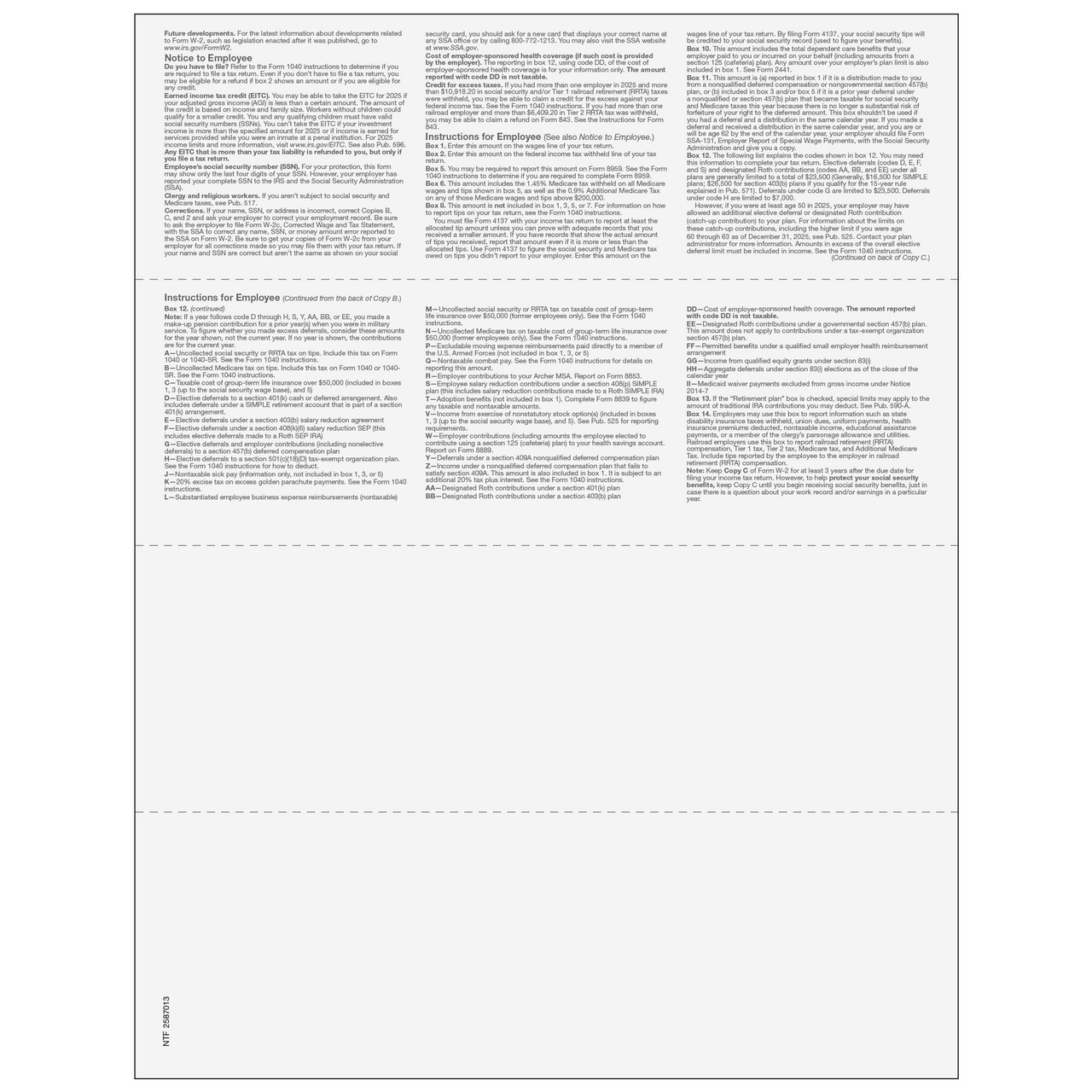 4up Blank W-2 Form 6-part Set with Instructions (Horizontal Employee Copies) 6 4up Blank W-2 Form 6-part Set with Instructions (Horizontal Employee Copies) - Image 5
