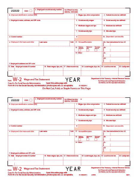 Traditional W-2 Form 4-part Set (Preprinted) 2 Traditional W-2 Form 4-part Set (Preprinted) - Image 2
