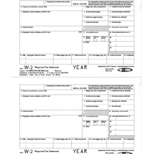 Home 6 W-2 Employer Copy 1 (state city local) Form - SKU: BW2ER105