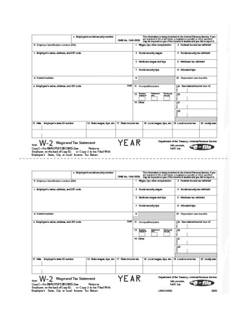 W-2 Employer Copy 1 (state city local) Form - SKU: BW2ER105