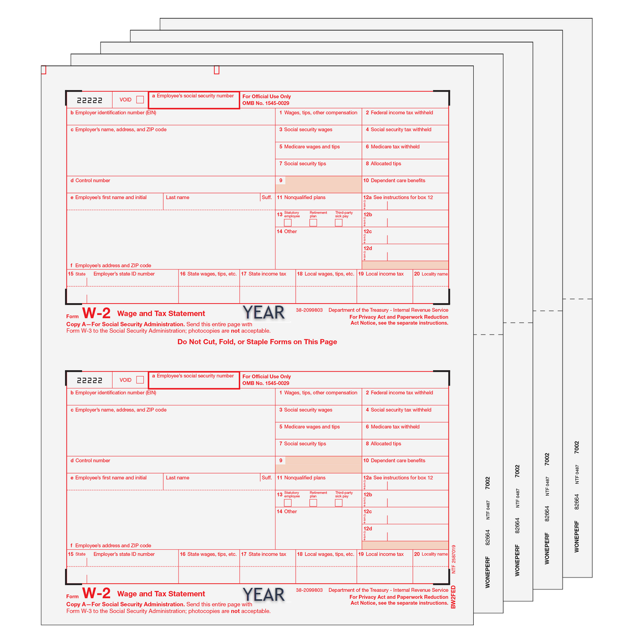 Traditional W-2 Form 8-part Set (Blank Copies with Instructions) 2 Traditional W-2 Form 8-part Set (Blank Copies with Instructions)
