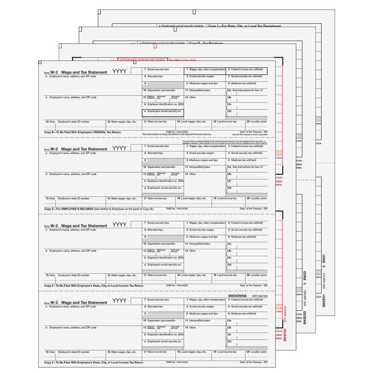 4up Horizontal W-2 Form 6-part Set - (4up Employee Copies) 2 4up Horizontal W-2 Form 6-part Set - (4up Employee Copies)