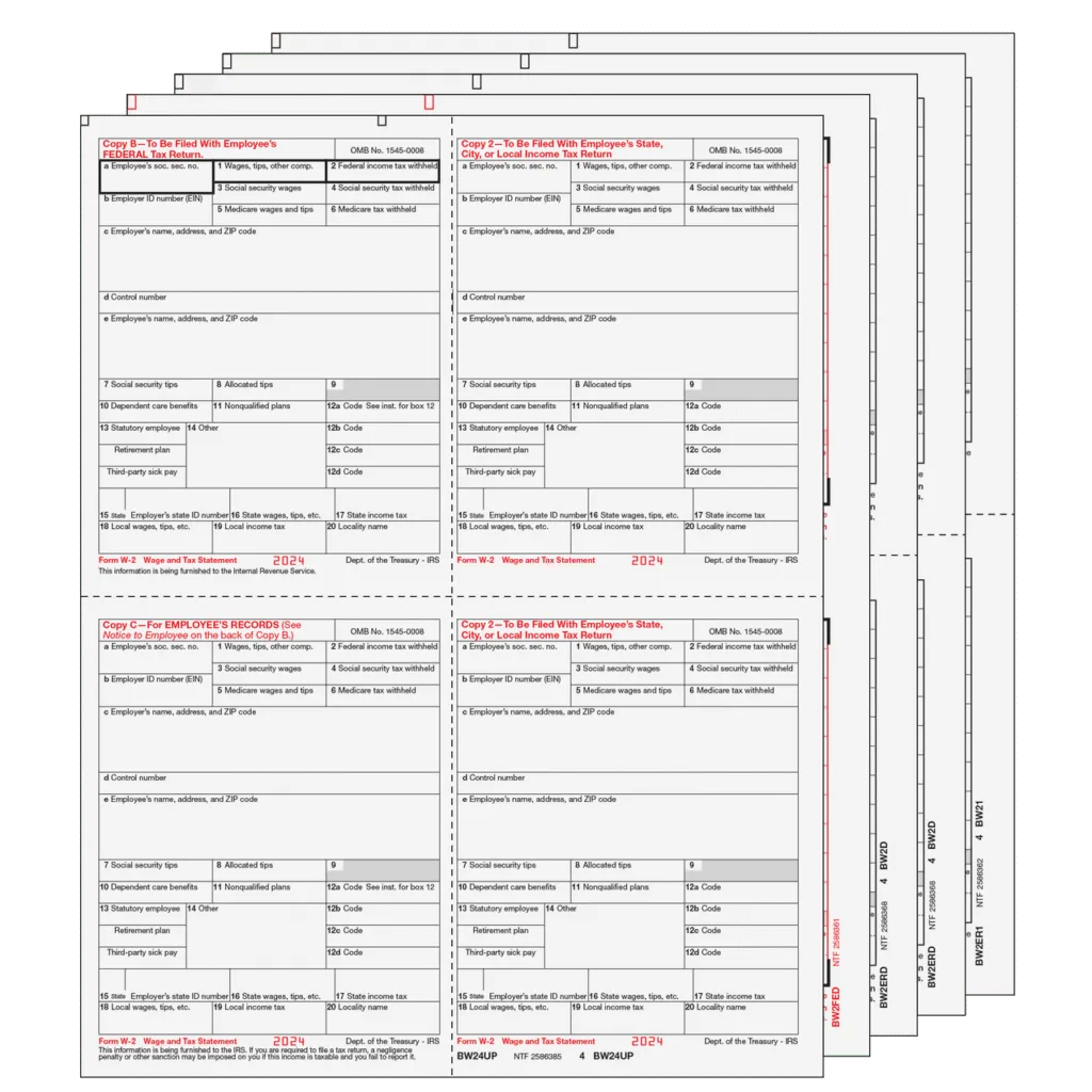 W24UPS805 - 4up Quadrant W-2 Form 8-part Set - (4up Employee Copies) 2 W24UPS805 - 4up Quadrant W-2 Form 8-part Set - (4up Employee Copies)