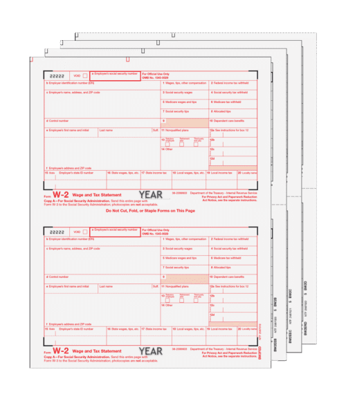 Traditional W-2 Form 4-part Set (Preprinted)