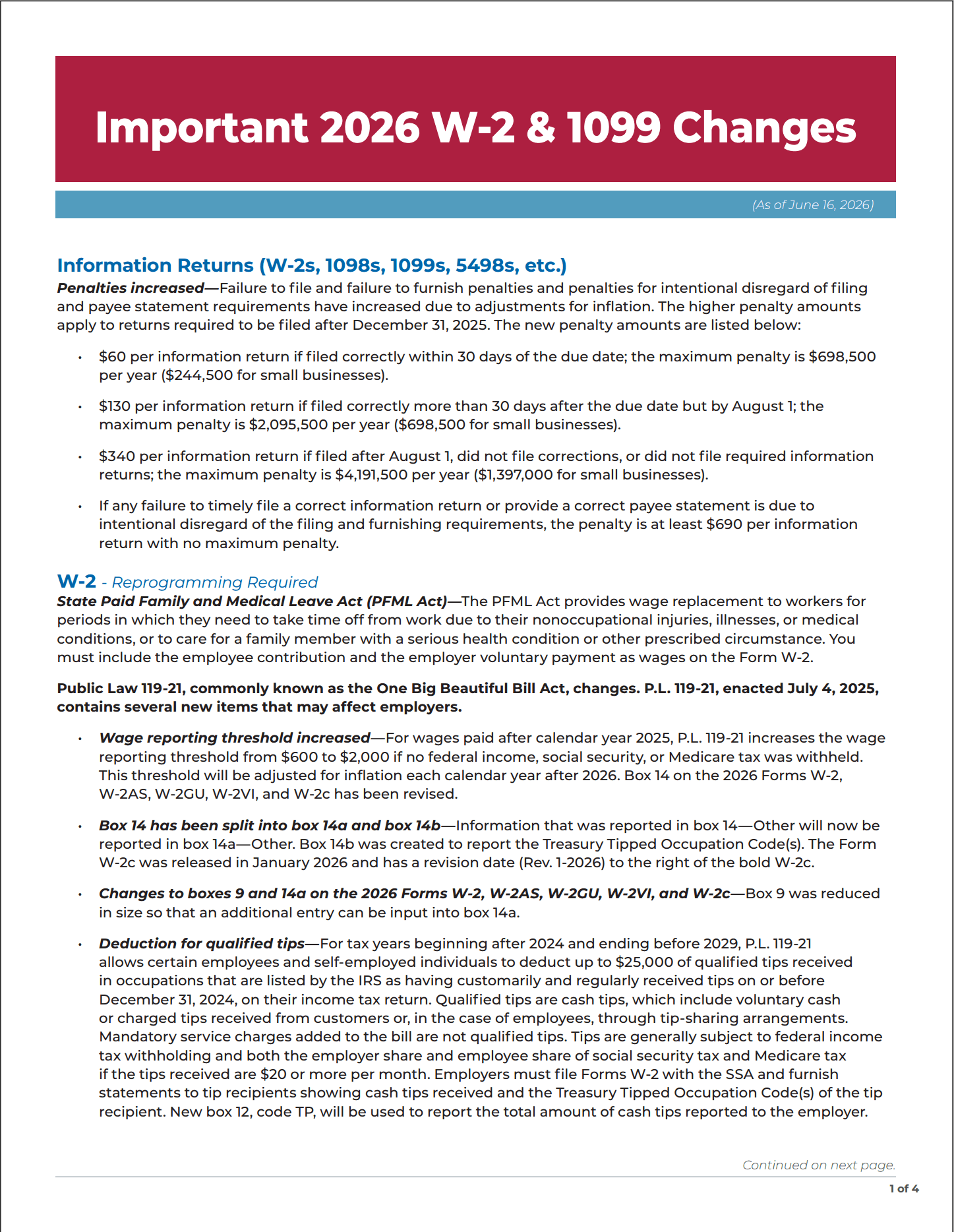 2026 W-2 and 1099 Tax Changes