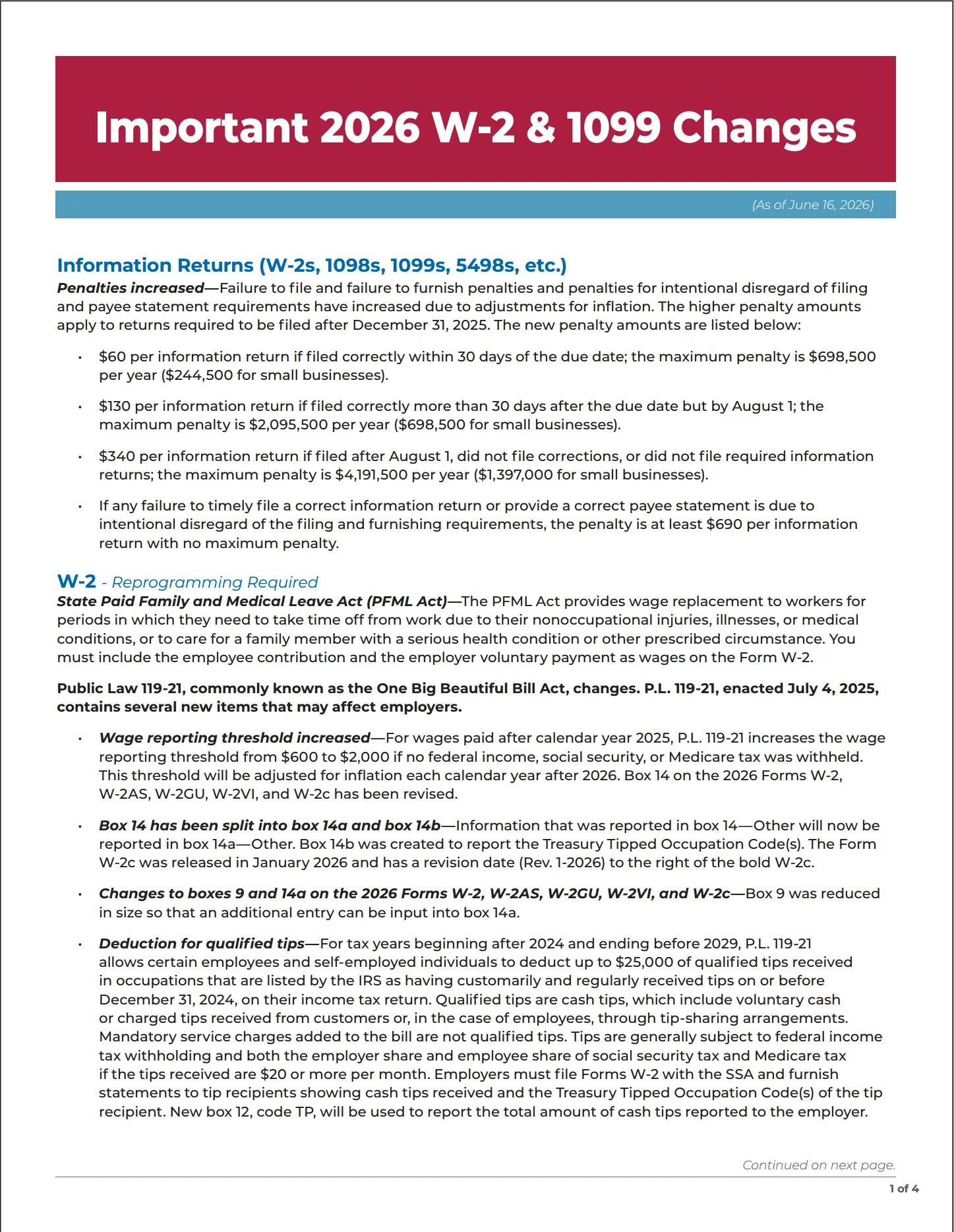 2026 W-2 and 1099 Tax Changes
