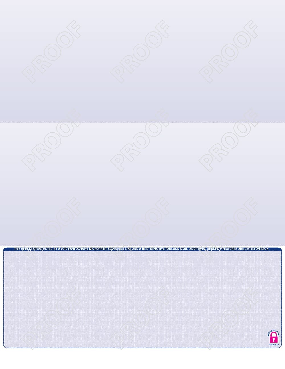 Laser Checks – Pre-Printed & Blank Check Stock 8 Layout I — two equal stubs on top, check on bottom