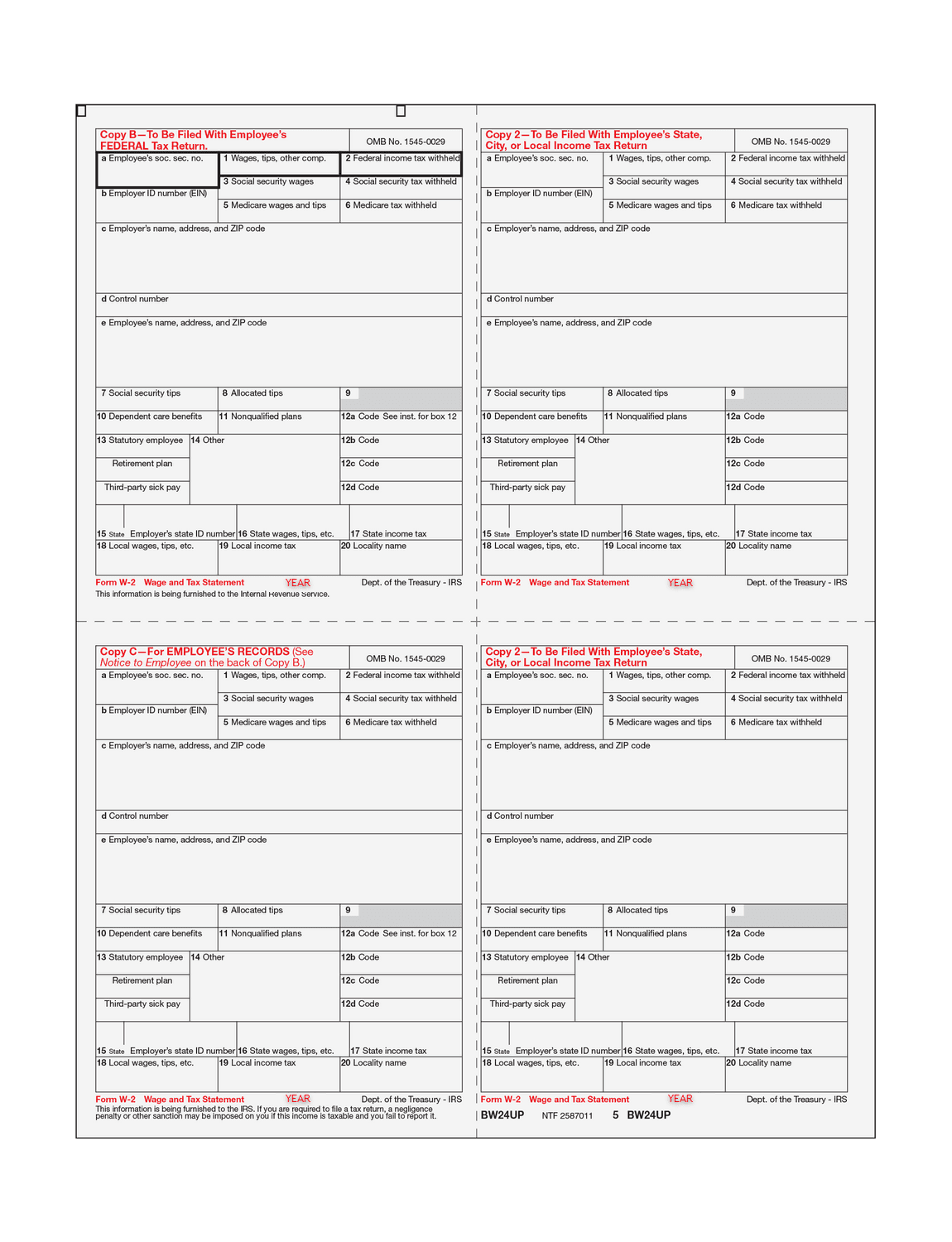 4up Quadrant W-2 Form 8-part Kit - (with Moisture Seal Envelopes) 5 4up Quadrant W-2 Form 8-part Kit - (with Moisture Seal Envelopes) - Image 4