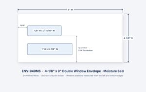 ENV-949MS 4-1/8" x 9" double window envelope, moisture seal, with window sizes