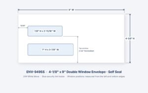 ENV-949SS 4-1/8" x 9" double window envelope, self seal, with window sizes