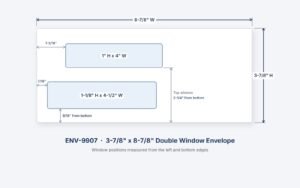 ENV-9907 3-7/8" x 8-7/8" double window envelope with window sizes and positions