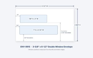ENV-9915 3-5/8" x 6-1/2" double window envelope with window sizes and positions