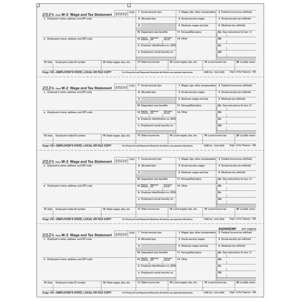 W-2 Employer State, City or Local, Copy 1/D - 4up Horizontal 2 W-2 Employer State, City or Local, Copy 1/D - 4up Horizontal