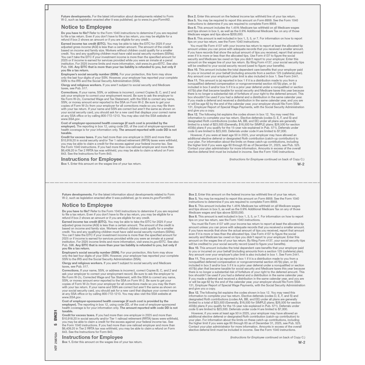 4up Blank W-2 Form 6-part Set (with Instructions) 7 4up Blank W-2 Form 6-part Set (with Instructions) - Image 6