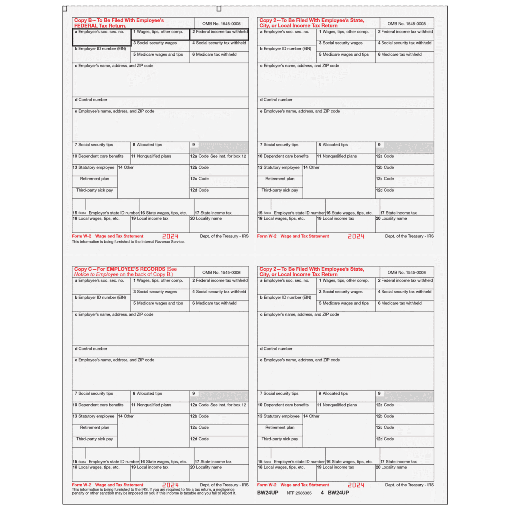 Form W-2 4up Quadrant Condensed Copies: B/2/C/2 2 Form W-2 4up Quadrant Condensed Copies: B/2/C/2