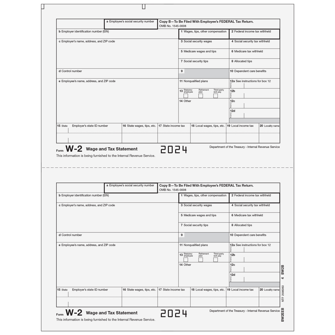 Traditional W-2 Form 3-part E-file Set (Preprinted) 3 Traditional W-2 Form 3-part E-file Set (Preprinted) - Image 2