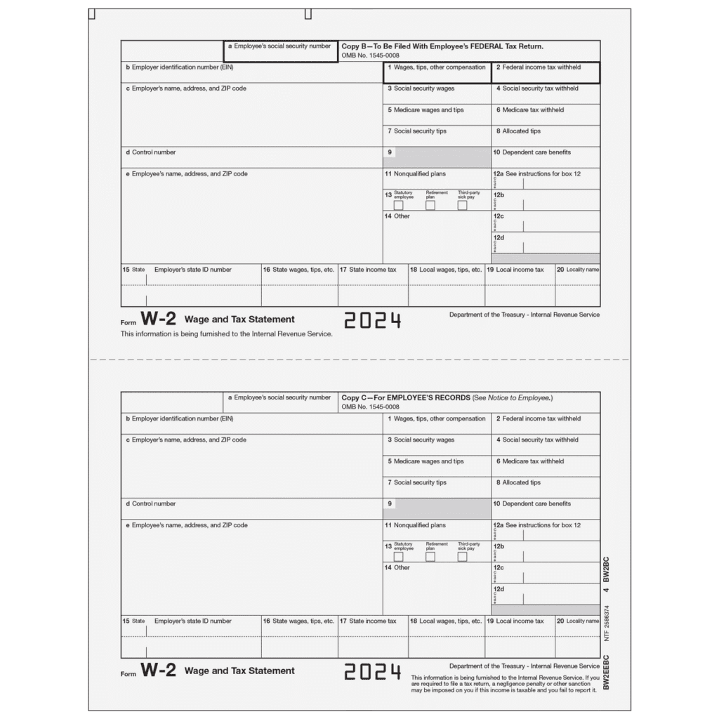 Form W-2 Employee Federal and Record Copies B/C 2 Form W-2 Employee Federal and Record Copies B/C