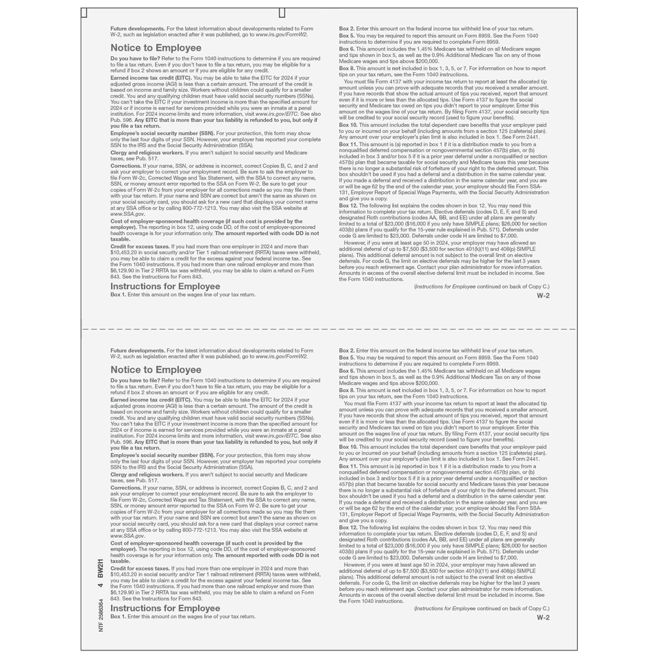 Form W-2 Employee Federal and Record Copies B/C 3 Form W-2 Employee Federal and Record Copies B/C - Image 2