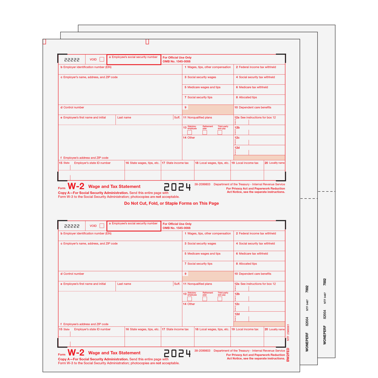 Traditional W-2 Form 4-part Set (Blank Copies with Instructions) 2 Traditional W-2 Form 4-part Set (Blank Copies with Instructions)